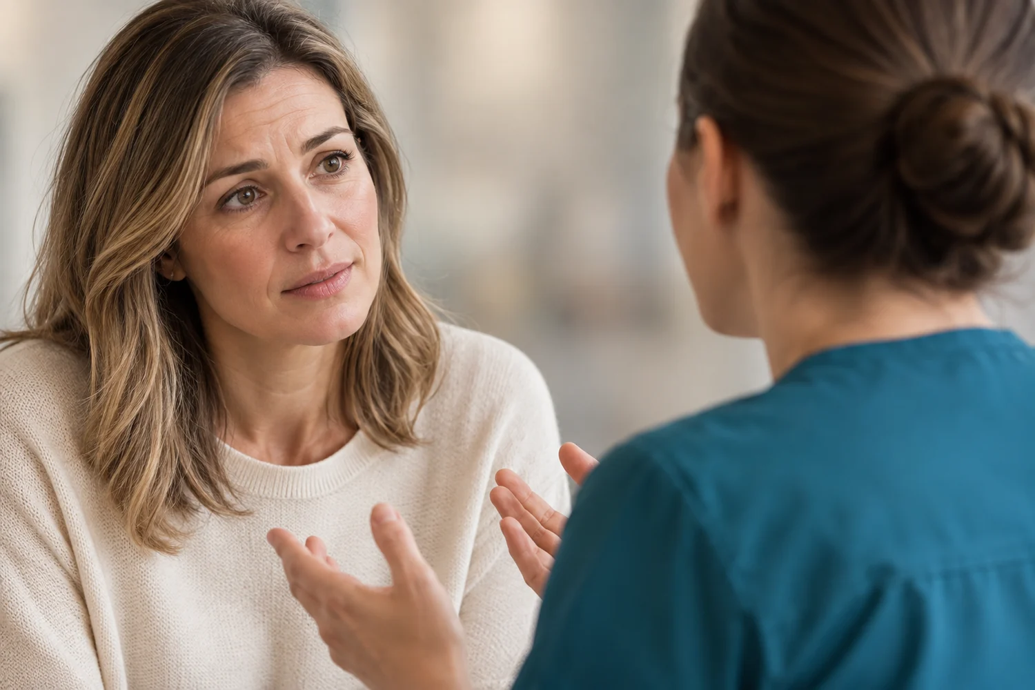 Paziente che parla con una professionista COR prima della visita
