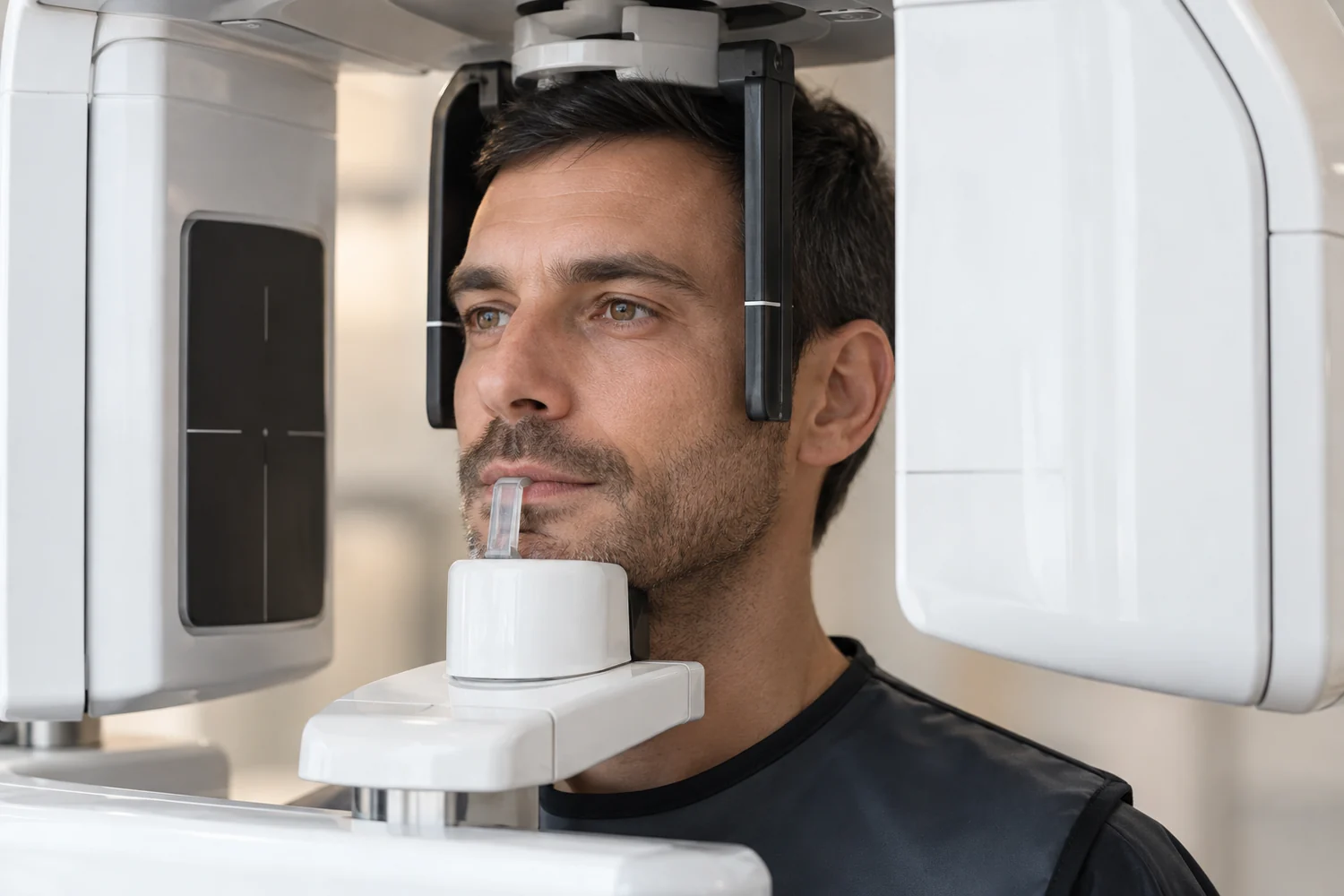 Paziente durante un esame radiologico Cone Beam odontoiatrico